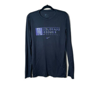 Nike Colorado Rockies Baseball Athletic Dry Fit Shirt Black Long Sleeve Small